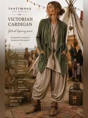 Testimony Los Angeles Mineral Wash Waterfall Cardigan S Lagenlook Olive Green